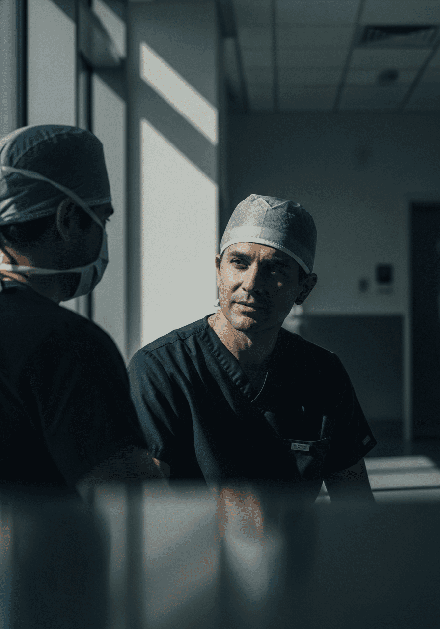 Two medical specialists in a modern operating suite
